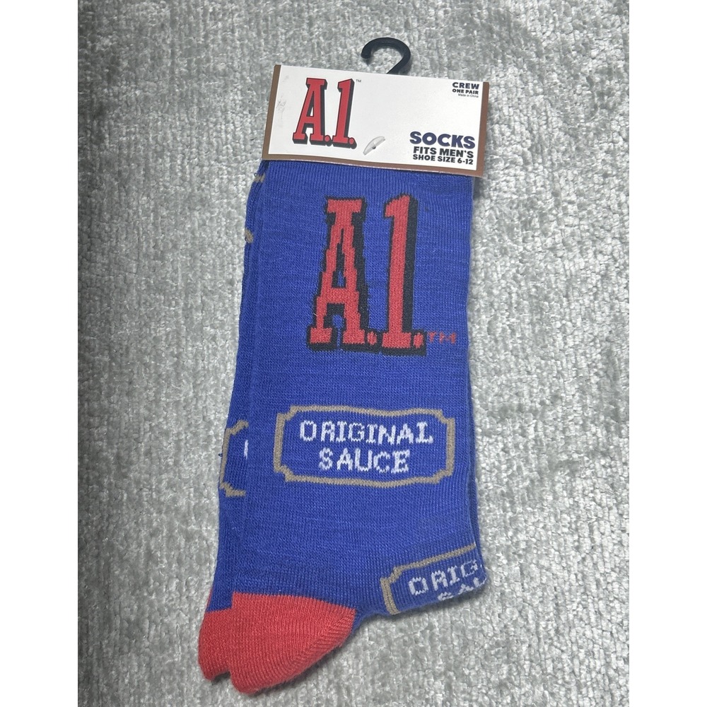 A1 STEAK SAUCE Mens Crew Socks 1 Pair Size 6-12 Blue New